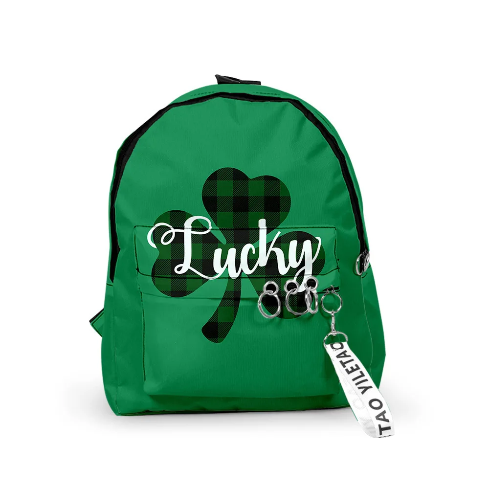 Popular st.Patrick's Day Backpacks Boys/Girls pupil School Bags 3D Print Keychains Oxford Waterproof Cute Small Backpacks