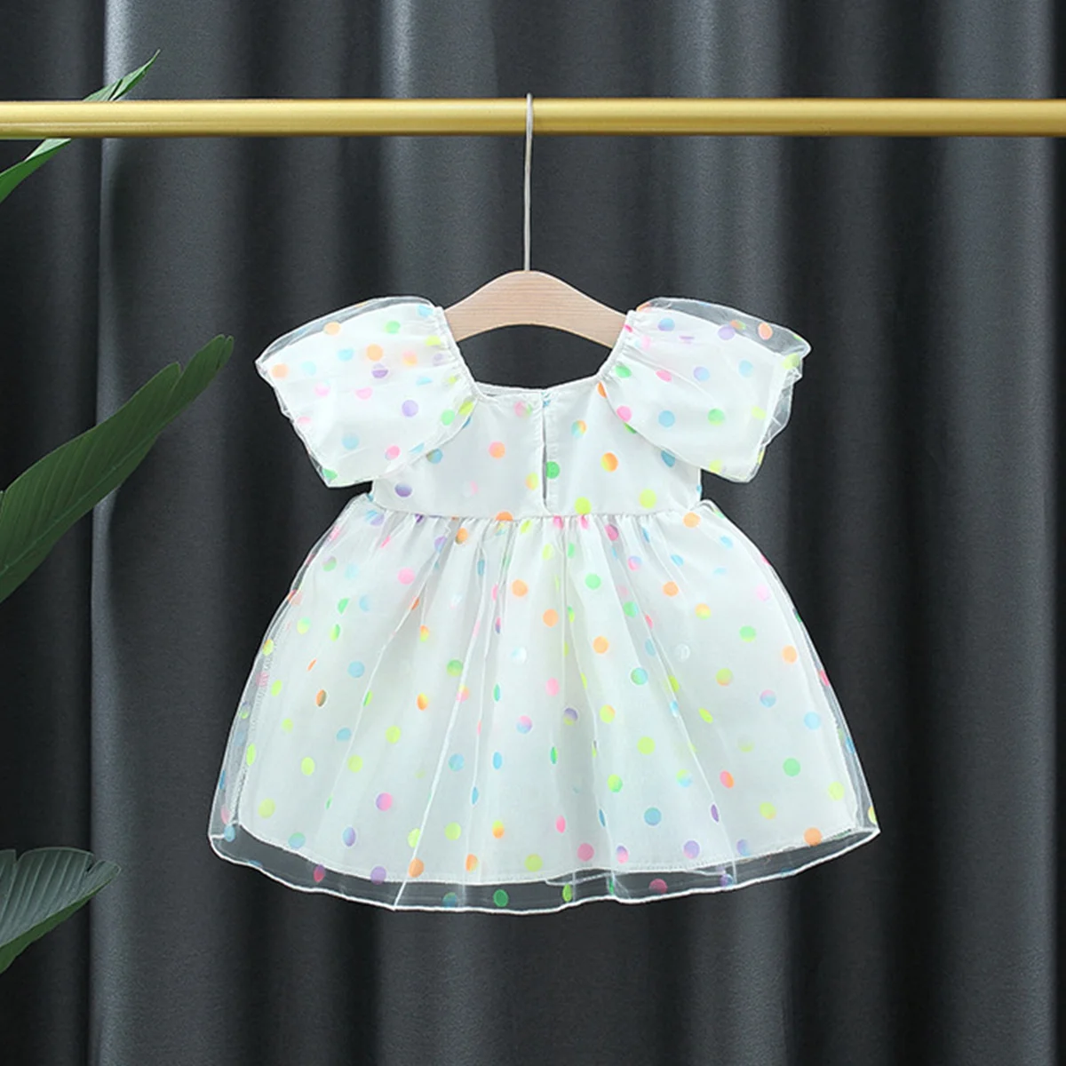 Baby Birthday Party Dress Girl Baby Colorful Dot Bow Mesh Beautiful Princess Dress Summer Toddler Short Sleeve Clothing