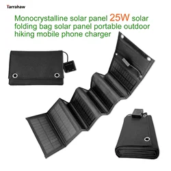 Monocrystalline Foldable Solar Panel 25W Portable PV Cell Folding Bag 2USB Output Outdoor Power Bank Hiking Mobile Phone Charger