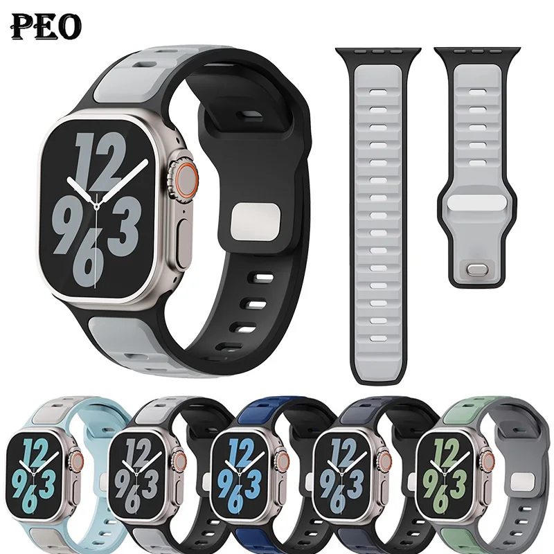 Correa de silicona para Apple watch Series 10, 42mm, 40mm, banda ultra2 de 49mm, 46mm, 41 y 38mm, pulsera deportiva iwatch 7 8 9 SE 45mm 44mm