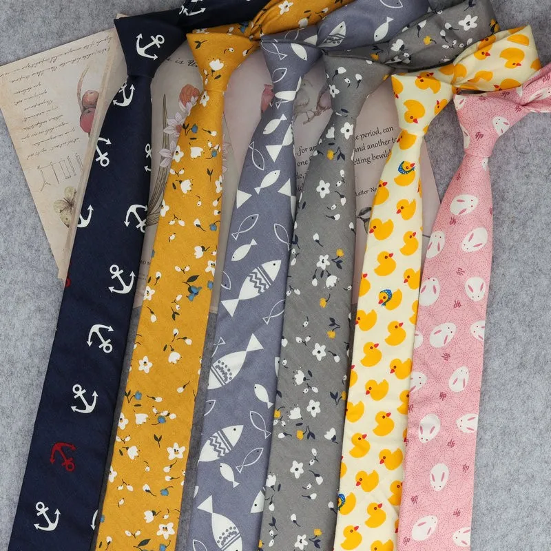 Floral Print Tie For Men Women Skinny Neck Tie For Wedding Casual Mens Neckties Classic Fish Duck Suits Slim Neck Ties Cravat