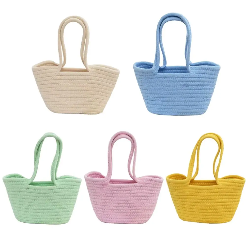 Cestino in tessuto di cotone da donna di moda borsa fatta a mano borsa per la spesa Tote Color caramella grande capacità borsa a tracolla da