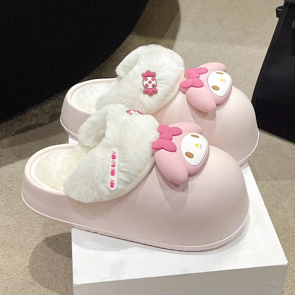 Kawaii بلدي ميلودي كورومي سينامورول نعال قماش الشتاء الكرتون أنيمي سميكة القاع لطيف داخلي دافئ نعال مسطحة الفتيات الهدايا