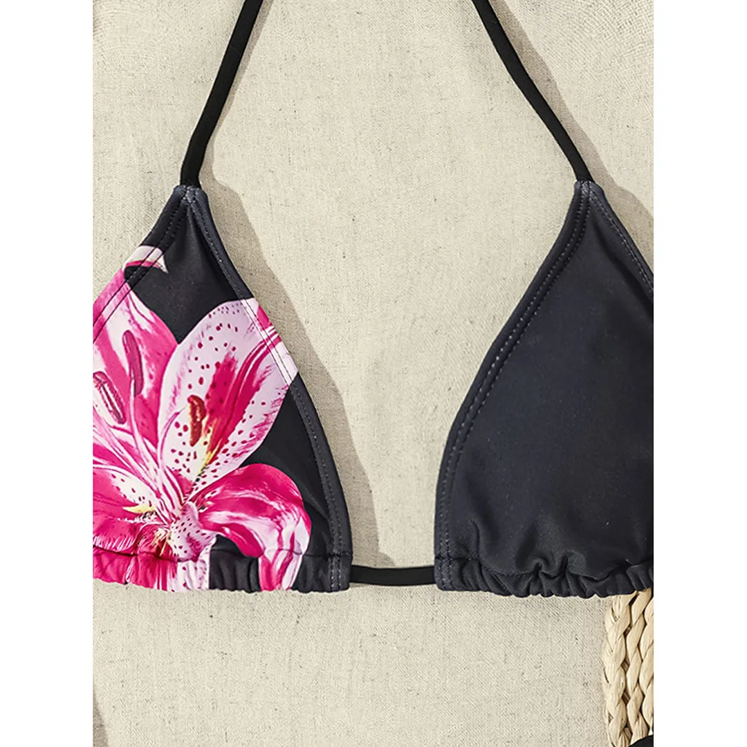 XS - L, Bikini mit Blumen- und Leopardenmuster, Damen-Badebekleidung, zweiteiliger Bikini, Badeanzug, Badebekleidung, Modell V6424. – Detail 8