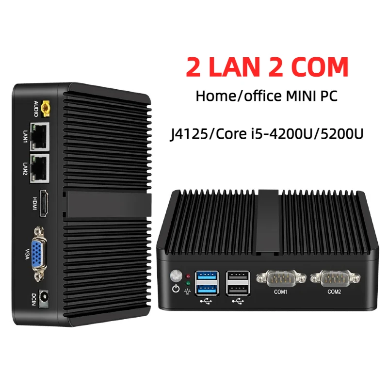 Mini PC industrial Fanless, Desktop do computador, Windows 10 pro, HTPC, LAN duplo, Gigabit 2 COM, WiFi, HDMI, 2955U, Celeron J4125