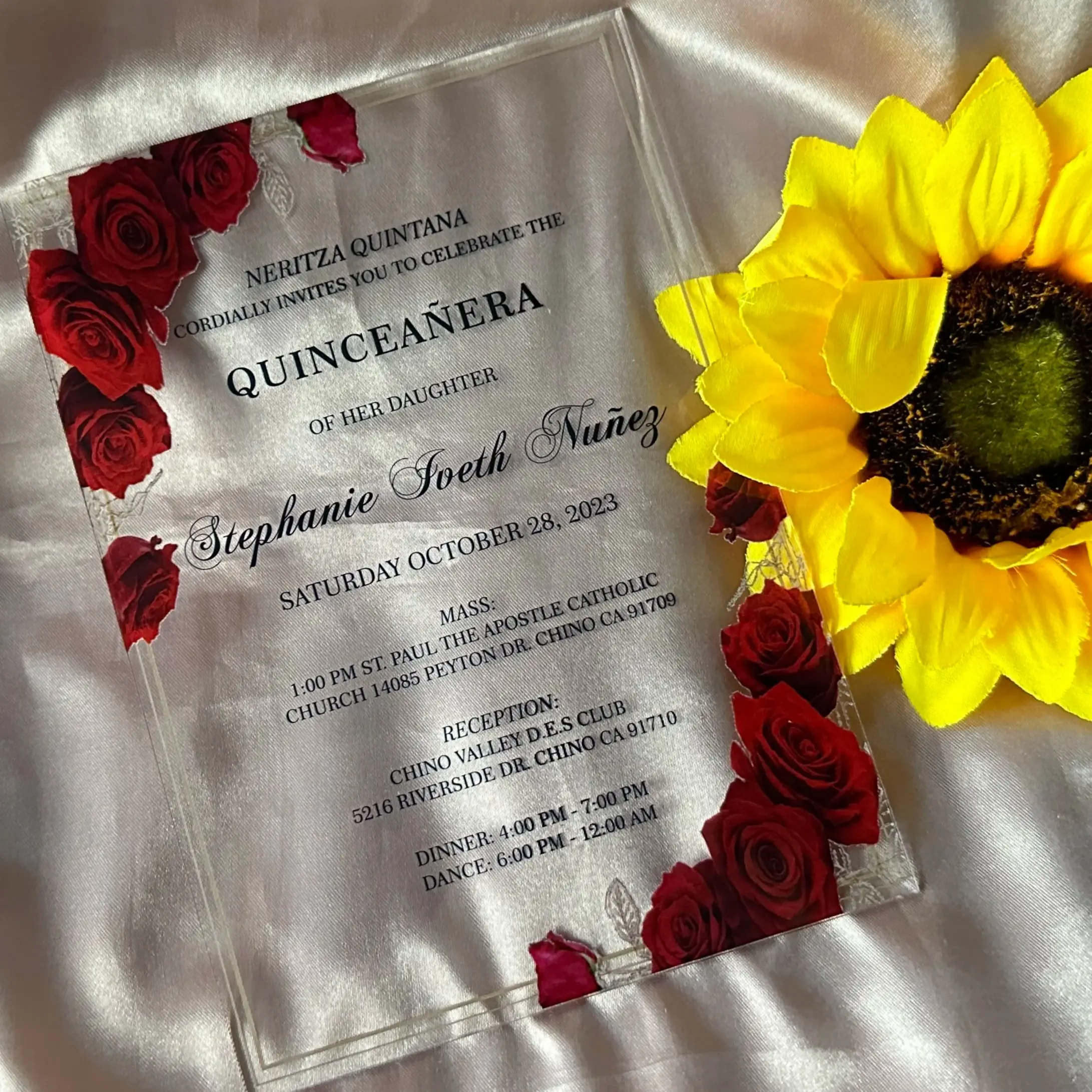 

Custom Acrylic Wedding Invitation, Birthday Invitation,Transparent Red Roses,Flexible PVC Card, Sweet 15th,16th, 10 Pcs