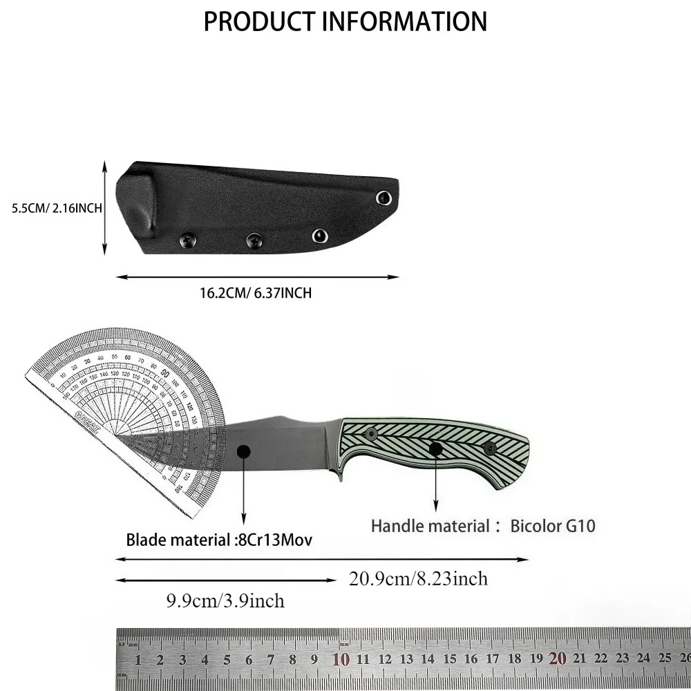 جديد صلابة عالية شفرة مثبتة سكين مع غمد 8Cr13Mov شفرة G10 مقبض المحمولة سكينة للاستعمال الخارجي EDC بقاء سكين تخييم #6