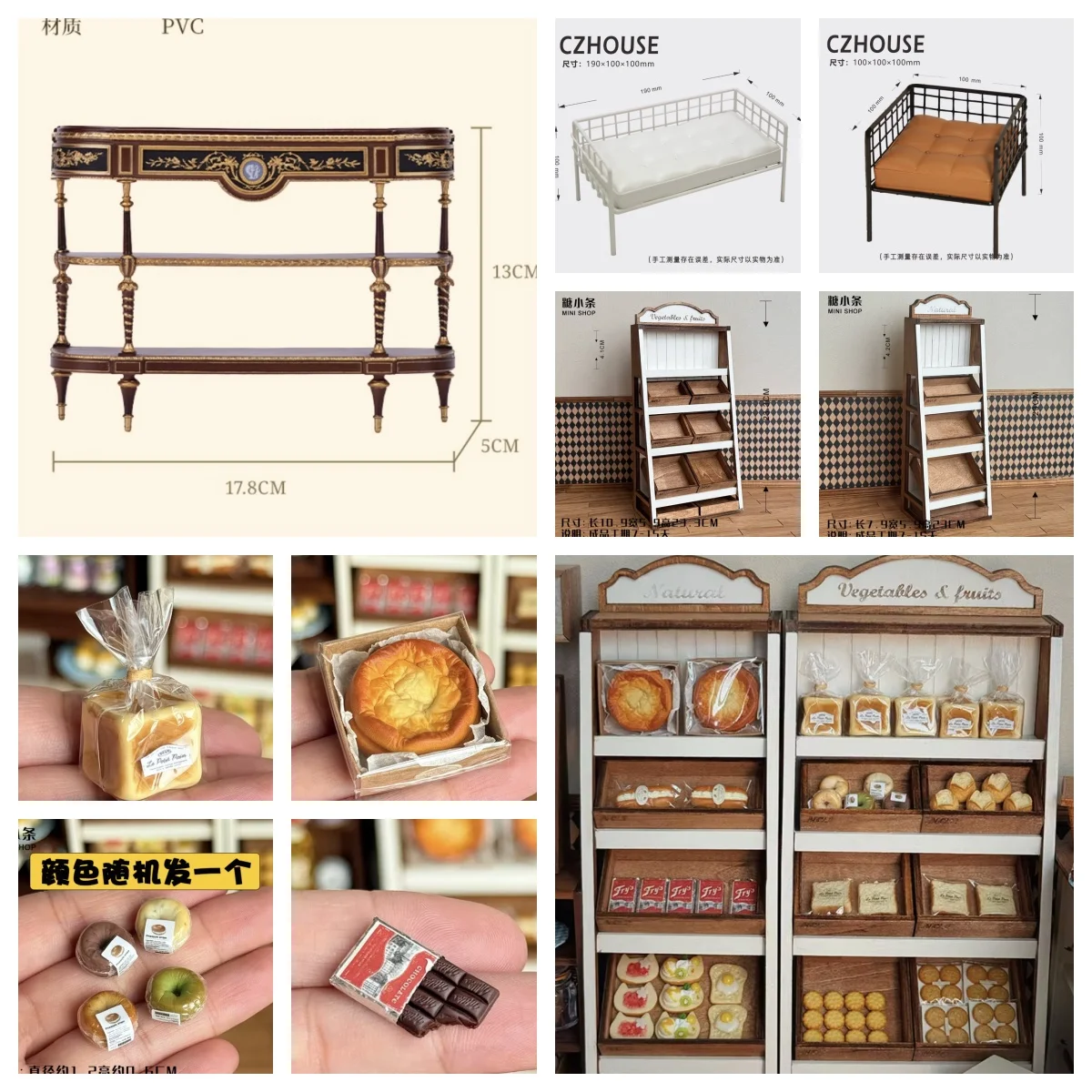 

Handmade Miniature Bakery Clay Bread & Cake Set Open Bread Toast Bag Chocolate Bar Expression Cookies for Dollhouse Food Display