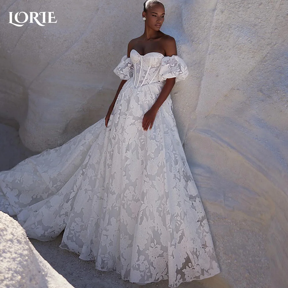 

LORIE Vintage Lace Wedding Dresses Off Shoulder Sweetheart A-line Bridal Gown Applique Backless Corset Bride Dress Customized