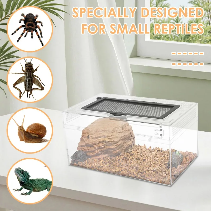 Reptile Terrarium Transparent Breathable Amphibian Tank Anti-Escape Breeding Box for Turtle Spider Lizard Snake Frog Reptiles