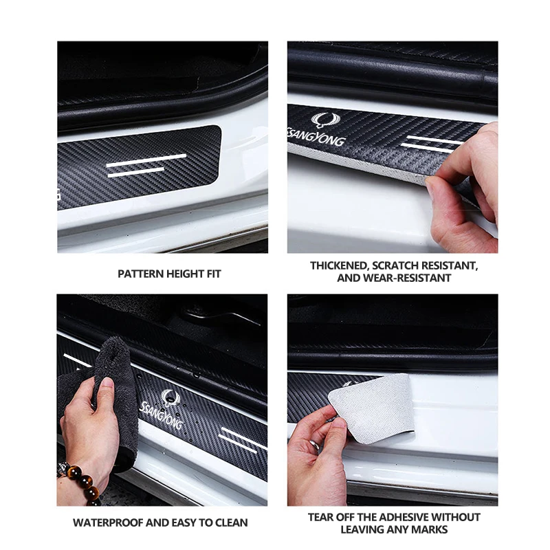 For SsangYong Car Interior Door Sill Strip Carbon Anti-Scratch Protector Sticker Musso Rexton Torres Kyron Actyon Tivoli Rodius