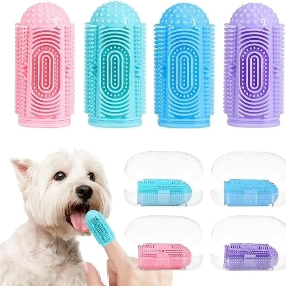 

4pcs/set Silicone Pet Finger Cots Bite Resistant Soft Pet Toothbrushes Colorful Comfortable Oral Cleaning Tool Care Accessories