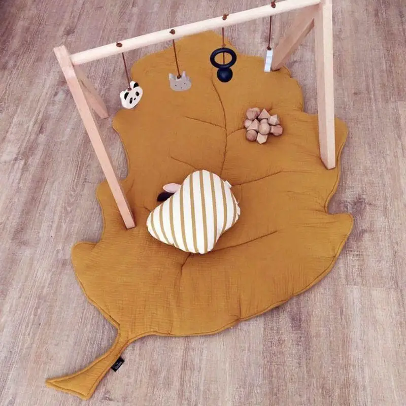 95AE Baby Kids for Play Mat سجادة على شكل ورقة شجر لحديثي الولادة بطانية زحف من القطن سجادة أرضية ديكور الغرفة