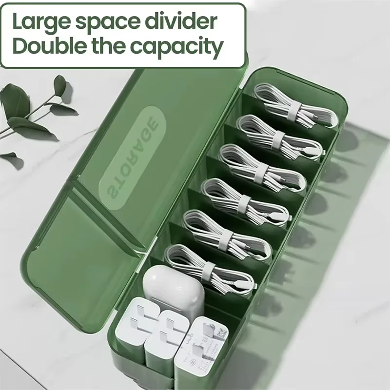 Cable Storage Box With 7 Compartments Portable Dustproof Desktop Organizer Case for Charger Cord U Disk Gadgets for Travel&Home
