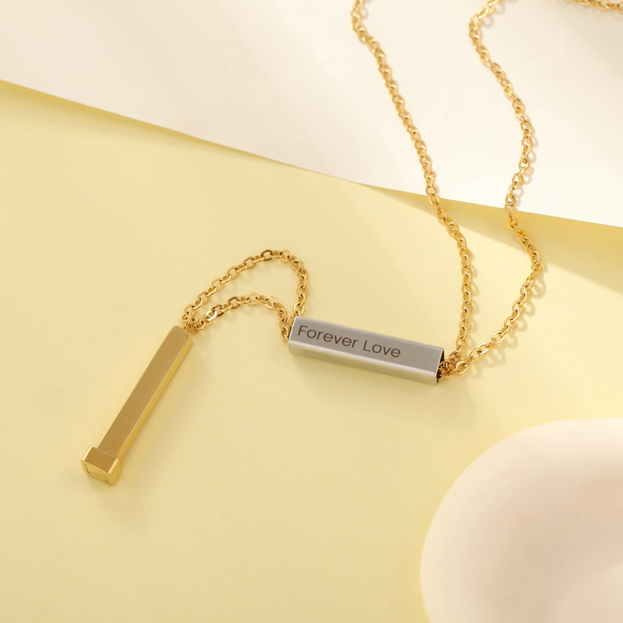 Custom Names Vertical Bar Necklace Four Sided Necklace Stainless Steel Personalized Valentine's Day Gift