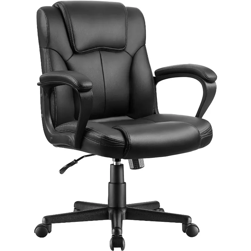 

Executive Office Chair Mid Back Swivel Computer Task, Ergonomic Leather-Padded Desk Seats with Lumbar Support,Armrests