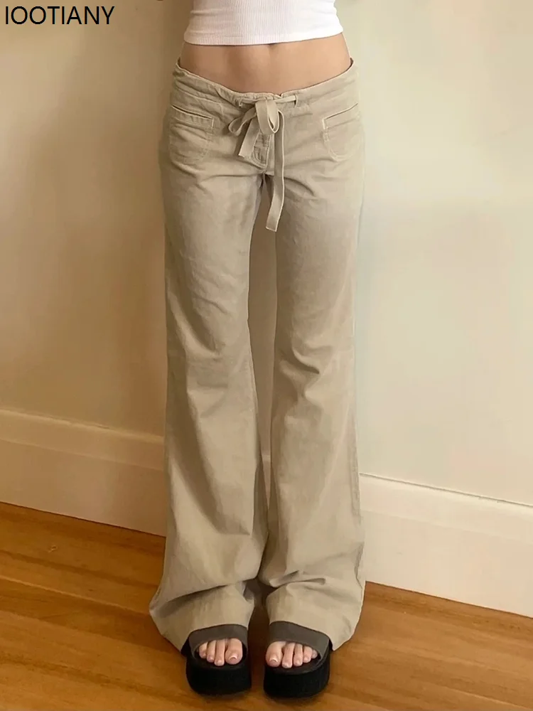 

Y2k Vintage Low Rise Chic Pants Women's Streetwear Lace-up Loose Straight Trousers Casual Khaki Retro Korean Fashion Baggy Pants