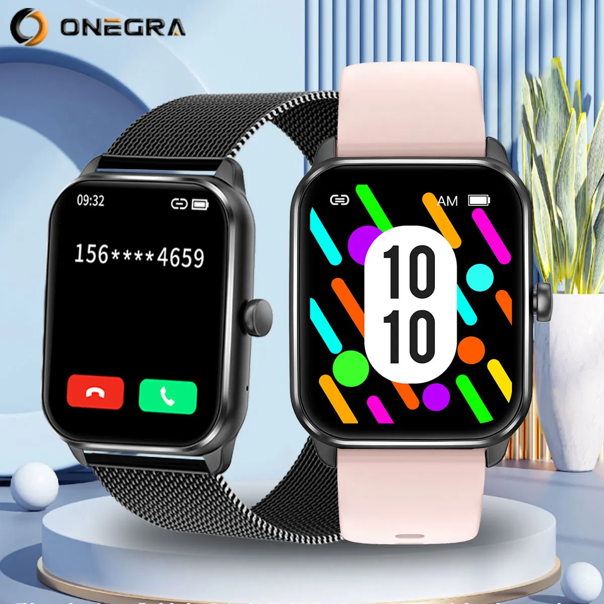 

Умные часы ONEGRA, совместимые с Bluetooth (анализация/набора номера), спортивный режим 100+, умные часы с фитнесом сна/педиметром.