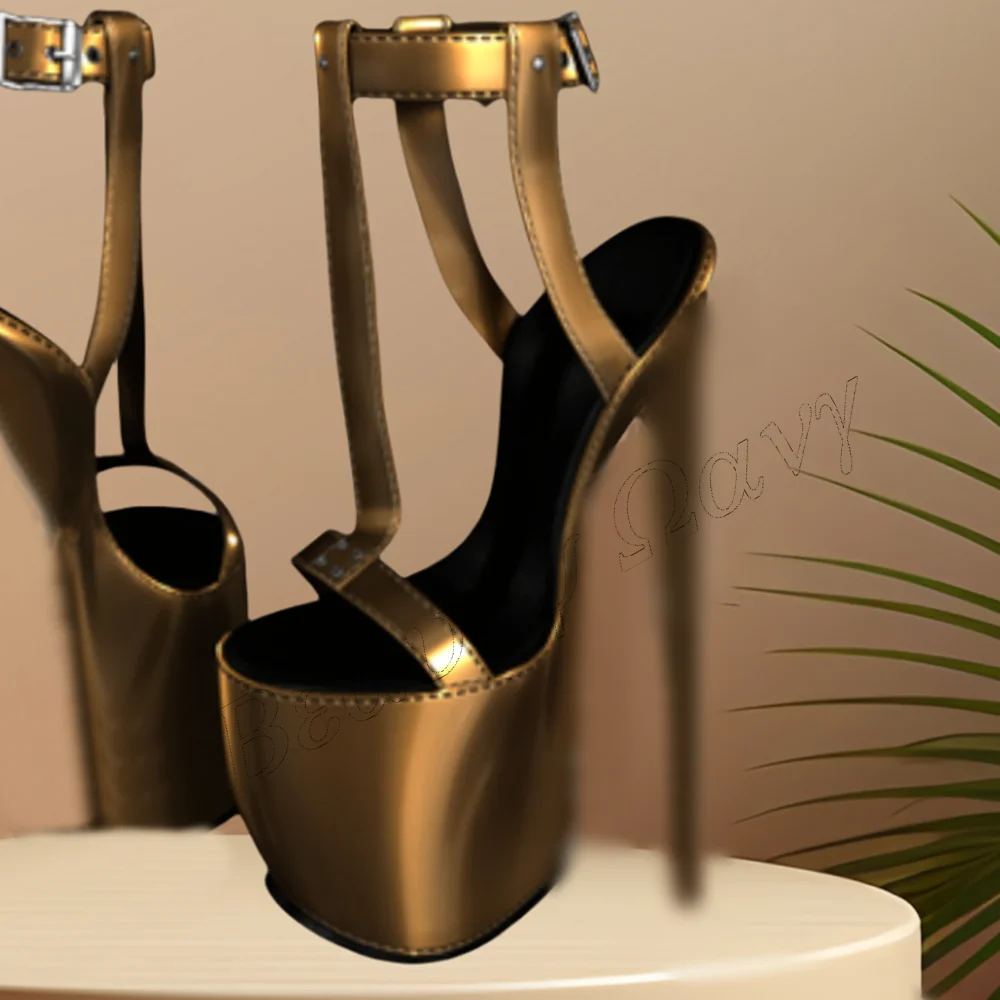 

Gold T Strap Platform Sandals Open Toe Solid Sexy Style Shoes Spike High Heel Shoes for Women Shoes 2024 Zapatos Para Mujere