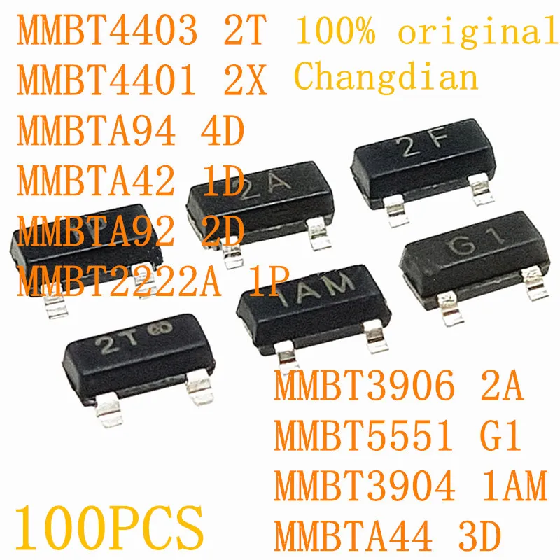 Transistors MMBT4403 2T MMBT4401 2X MMBTA94 4D BTA42 1D BTA92 2D BT2222A 1P MMBT3906 2A MMBT5551 G1 MMBT3904 1AM BTA44 3D SOT-23