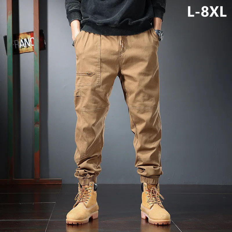 

8XL Men Joggers Cotton Ankle-Length Black Pants Plus Size 7XL 5XL Stretched Fashion Sweatpants Trousers Loose Students Clothes