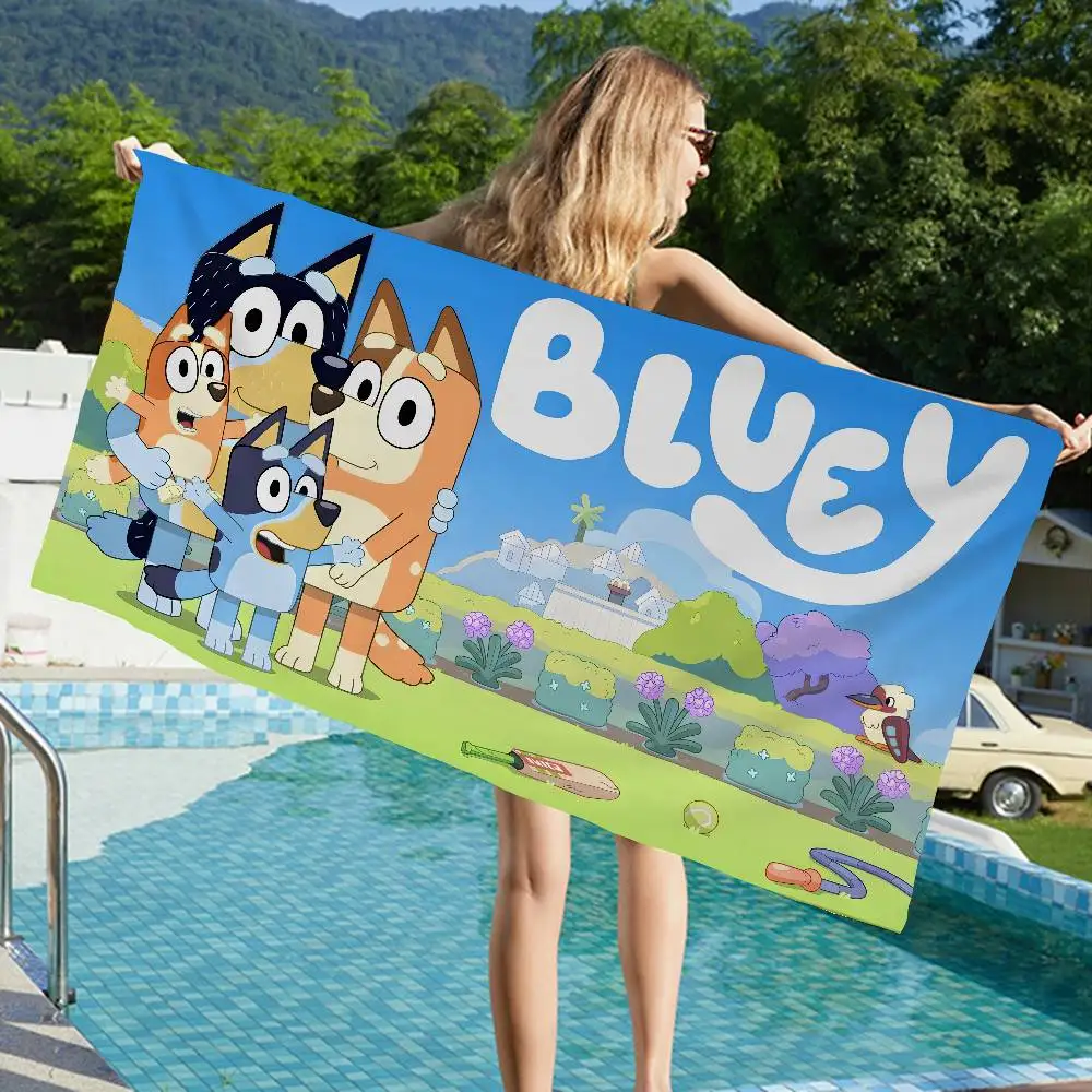 B-Bluey-Cartoon Beach Towel Colorful Bath Towels for Girl Microfiber Quick Dry Custom Sand Free Beach Yoga Spa Gym Pool
