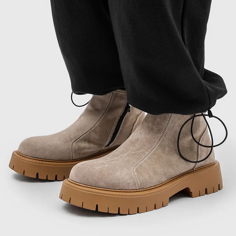 

British style men's casual chelsea boots slip-on cow suede leather shoes cowboy platform boot outdoors ankle desert botas hombre