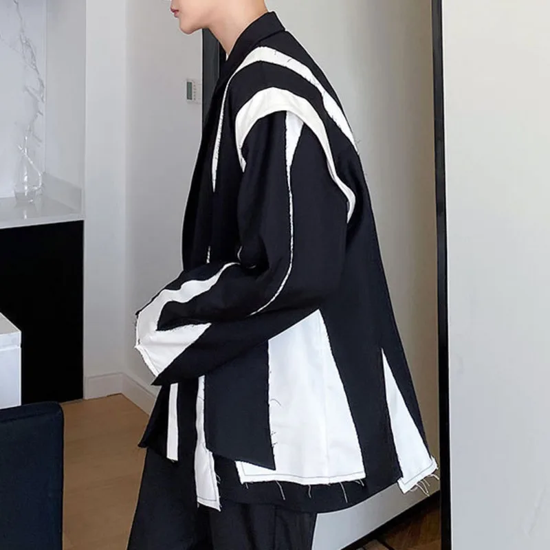 HKSH Spring Autumn New Women's Blazer Color Block Notched Collar Single Button Korean Personality Fashion Elegant Jacket HK14992