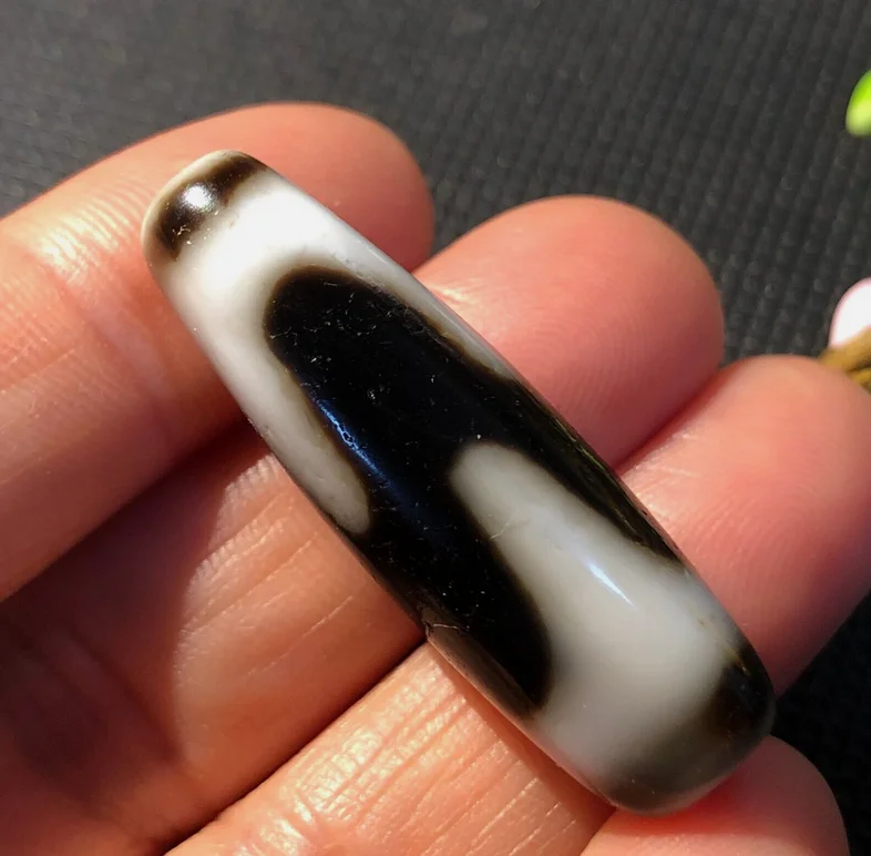 Energy Tibetan Old Agate tiger tooth Totem dZi Bead Amulet12*38mm