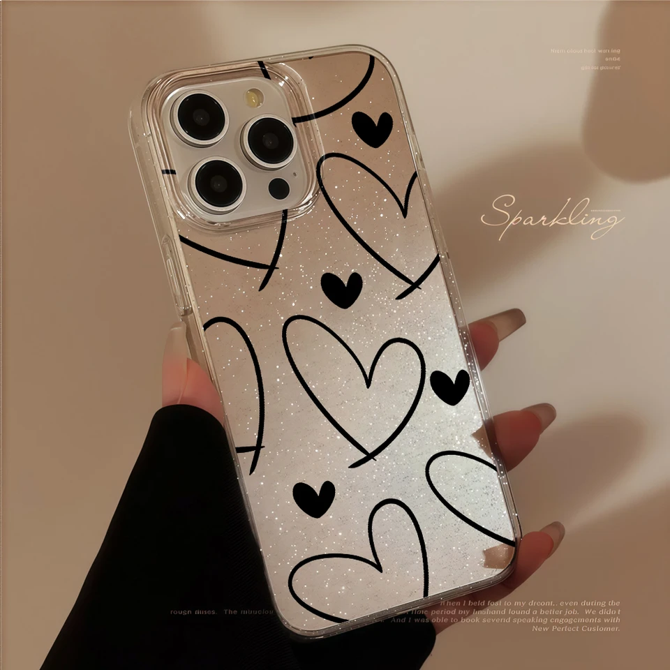Funda de silicona Y2K con corazón y glitter para iPhone 17 15 16 11 12 13 14 Pro Max Plus, transparente suave y resistente a golpes 4