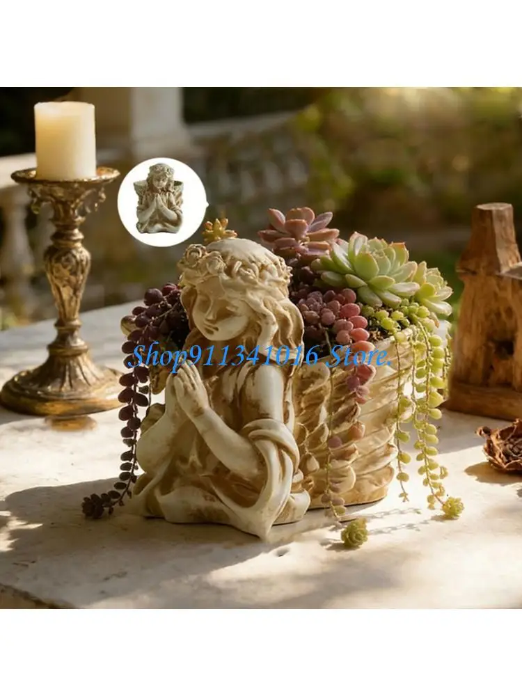 Exquisite Retro Angel Container For Succulents Crafted From Enamel Resin Perfect As Home Decoration Present