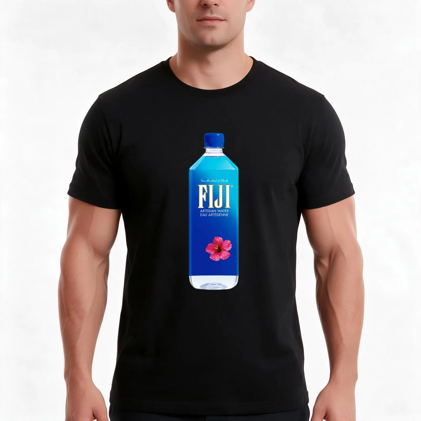 FIJI Water Bottle T-Shirt, Summer Casual Cotton Tee, Oversized Streetwear Tops, Vintage Graphic Print, Loose Fit Short Sleeve