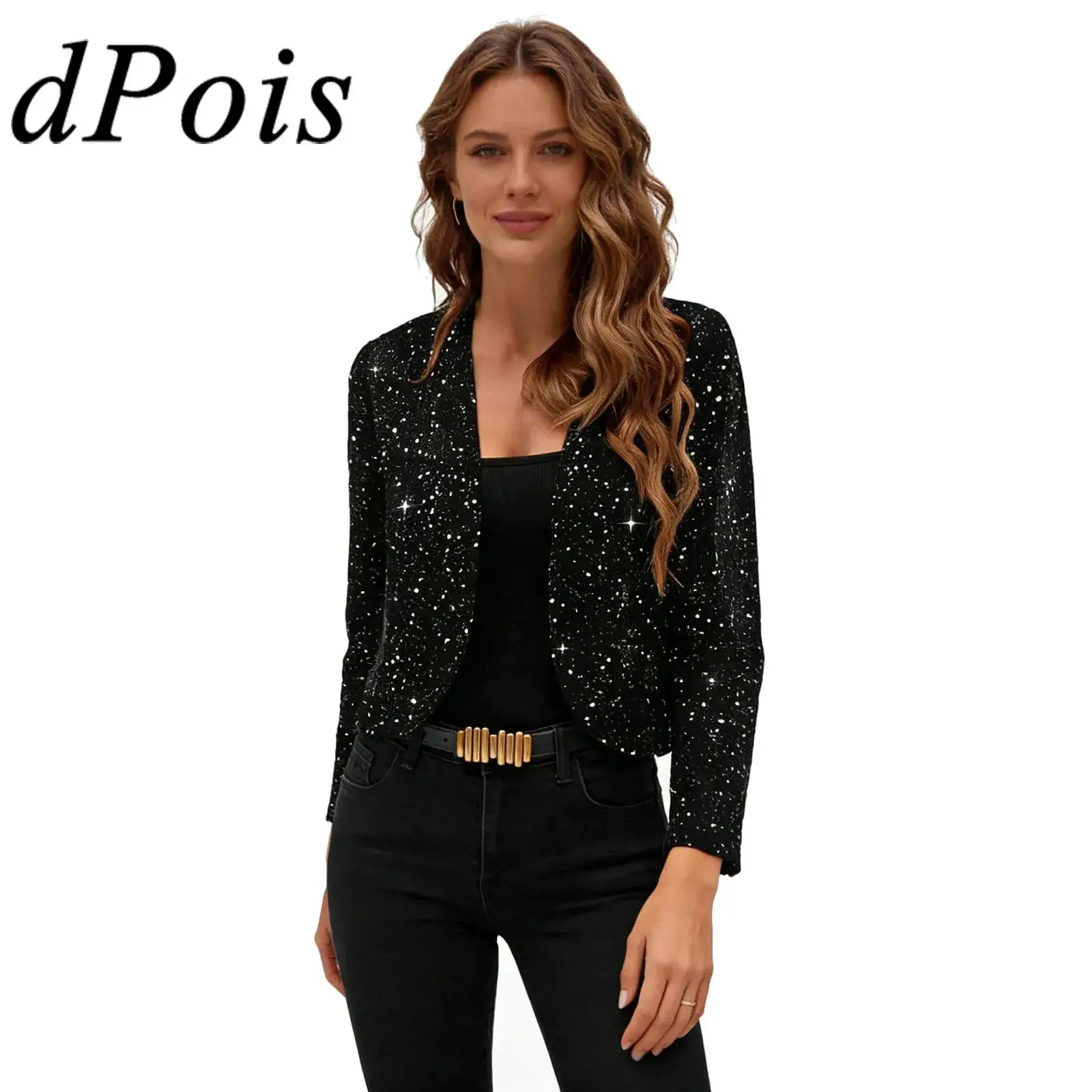 Lady Party Bolero Cardigan Open Front Womens Glittery Crop Jacket Disco Outerwear Clubwear  Music festival Concert Costume