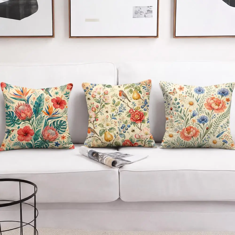 Vintage Botanical Cushion Cover Short Plush Soft Double-Sided Printing Pillow Case Cozy Sofa Bedroom Home Decor Gift