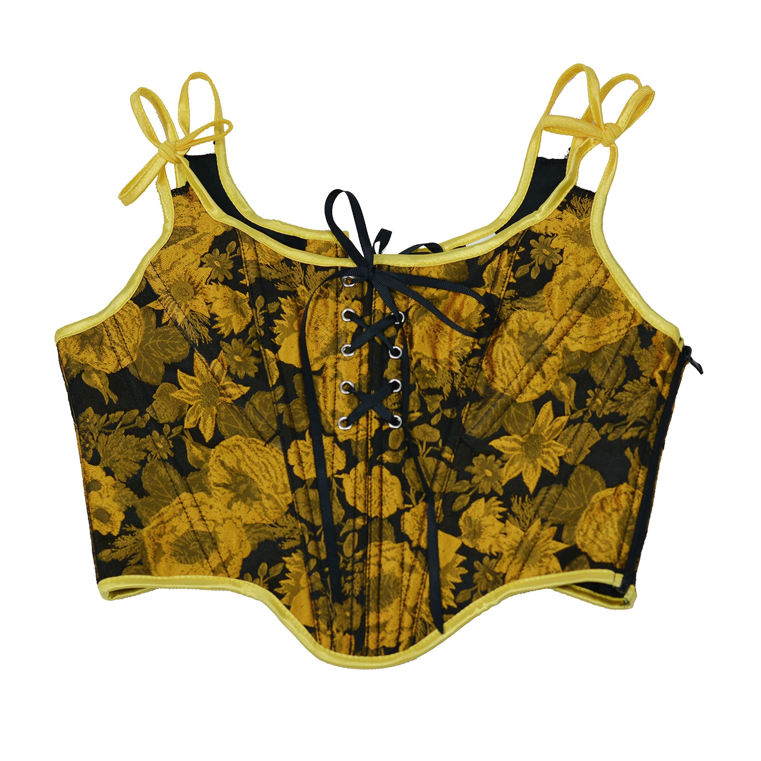 Dames Franse Zonnebloem Print Vest Overbuste Korset Body Shaper Met Veters Schouderband Bustiers Crop Tops Hemd Korset