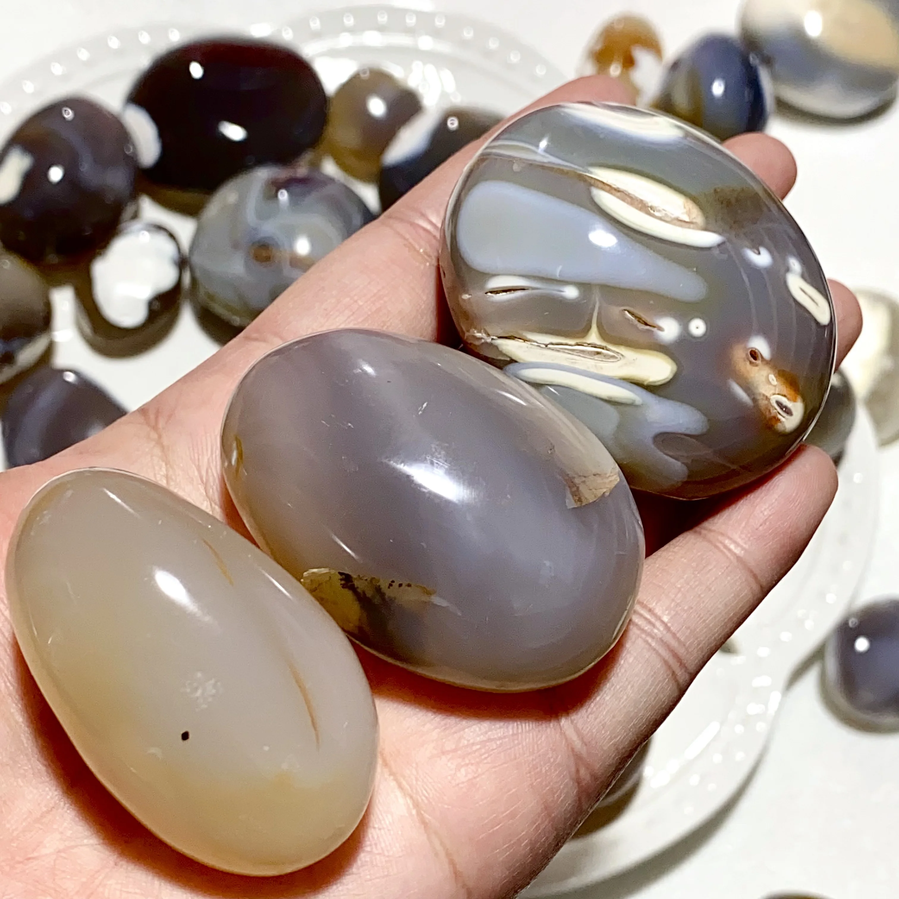 Natural Orca agate Crystal Palm Home Decor Mineral Polished Reiki Energy Crystal Gemstone Gift