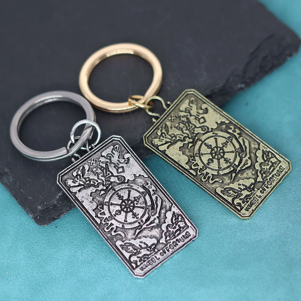 Two Sided Wheel Of Fortune Tarot Card Keychain Divination Pendant Key Chains For Men Women Lucky Fortune Teller Pagan Jewelry