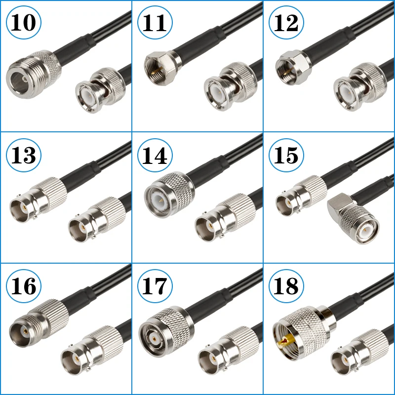 BNC to UHF PL259 Male Plug & SO239 Female Jack to BNC Male Connector crimp RG58 cable Wire Terminal RF jumper pigtail 0.3m~30m