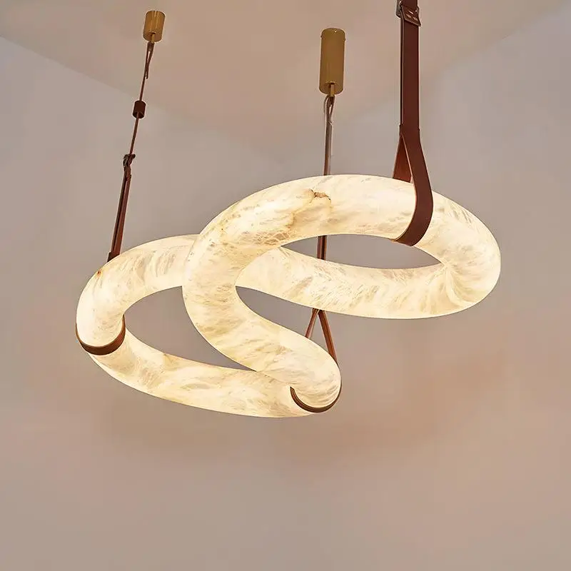 

Natural marble living room designer round belt chandelier brass material