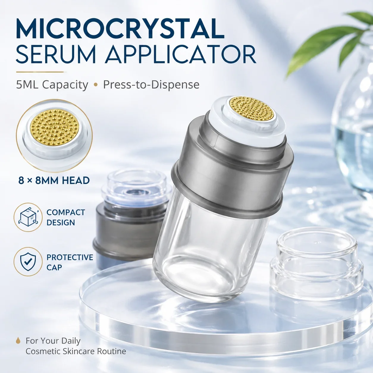 5ML 6D Microcrystal Serum Applicator Bottle Refillable Press Dispensing Skincare Essence Tool for Face Body Home Salon Travel