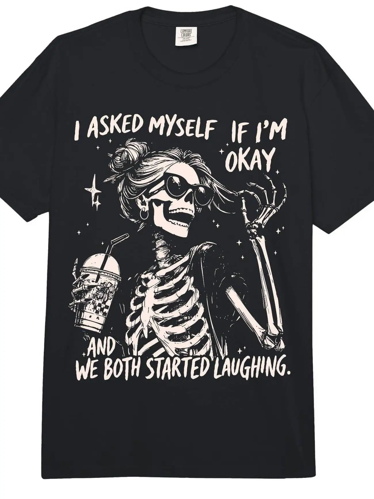 Womens Funny Skull T-Shirt with Iced Coffee Design
