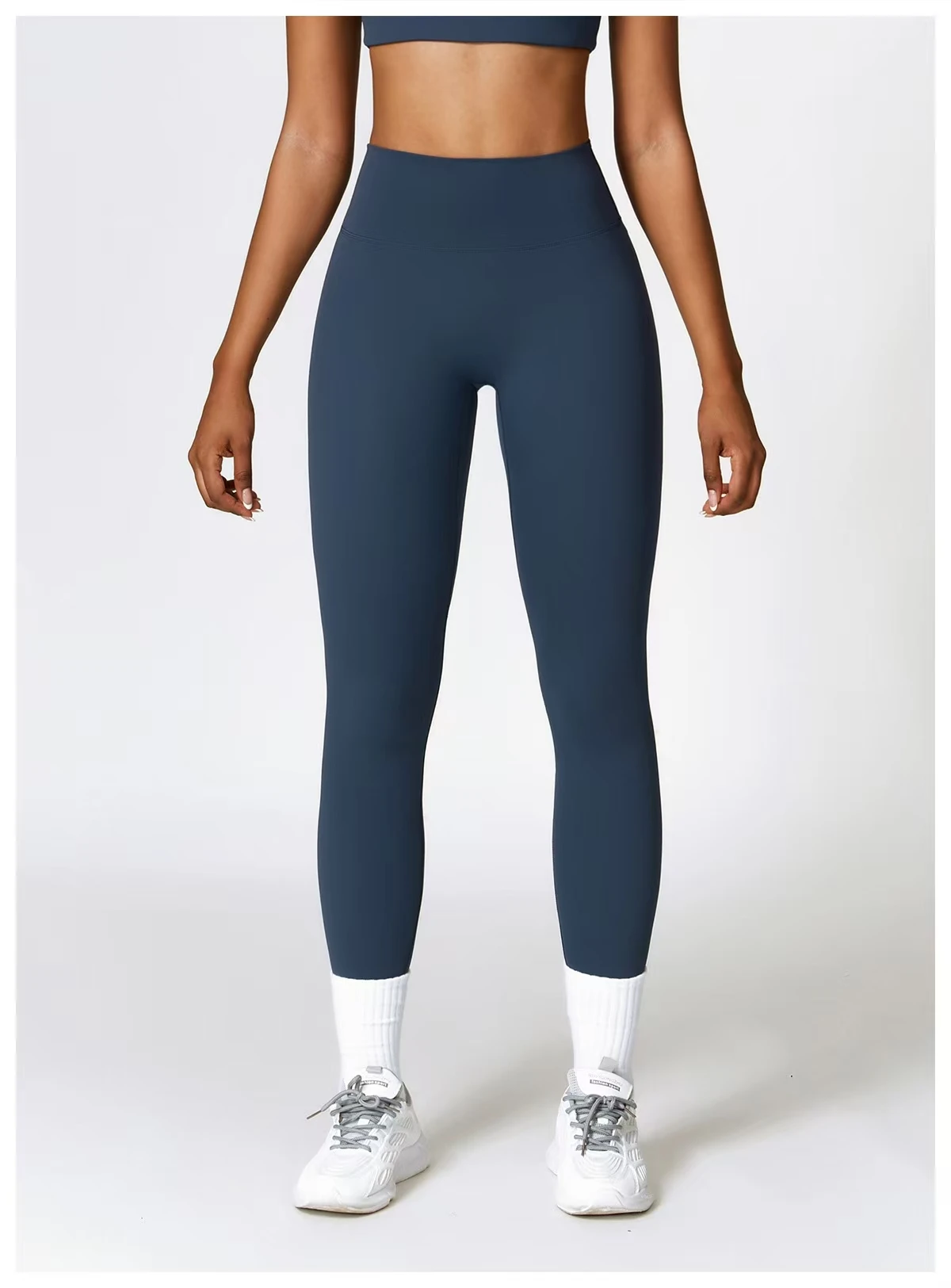 Conjunto de 2 piezas de Yoga azul sin costuras para mujer, ropa de entrenamiento para gimnasio, Top corto de manga larga, mallas de cintura alta, conjunto de ropa deportiva