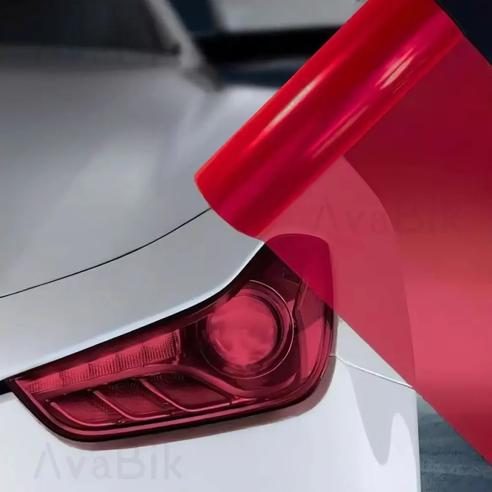 30CM Red Car Headlight Film For Headlight Surface Protection PVC Head Light Film Self-Adhesive Car Lamp Headlight Tint Sticker