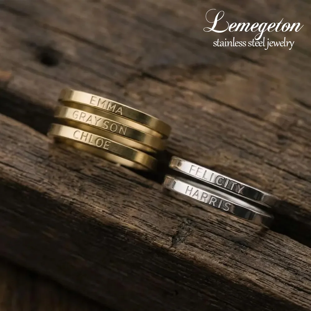 2/3mm Personalisierter Ring mit Gravur, Namensringe für Paare, Maßgefertigter Ring mit Römischen Ziffern, Stapelbarer Namensschild-Schmuck, Geschenk für Hochzeiten und Partys