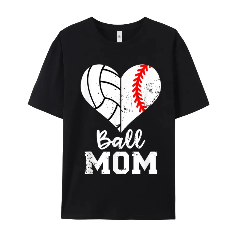 Funny Adult T Shirt Crew Neck Short Sleeve 100% Cotton Ball Mom Heart Funny Baseball Tops Tees Cool Tees