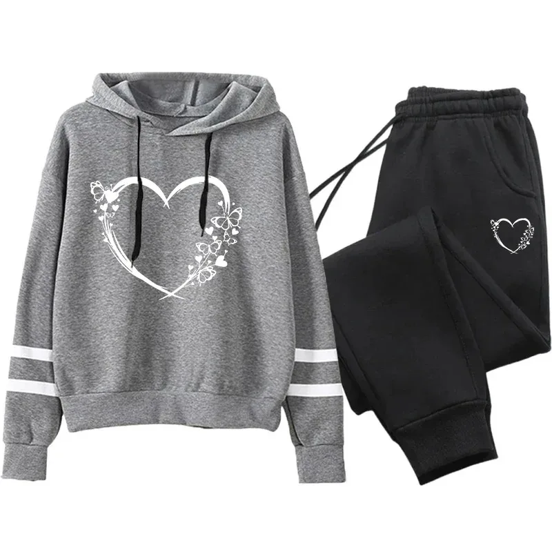 

Осень-зима, свободный и удобный комплект из двух предметов для женщин, женский спортивный костюм в полоску, спортивный костюм, повседневная толстовка с капюшоном, повседневные комплекты для бега