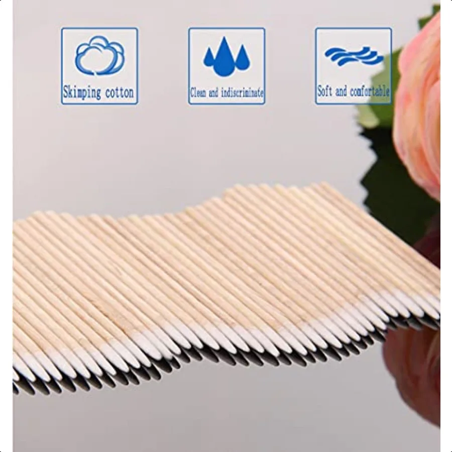 1500 Batang Kapas Mikroblading, Kapas Ujung Runcing, Kapas dengan Batang Kayu, Aplikator Kapas untuk Tato Permanen