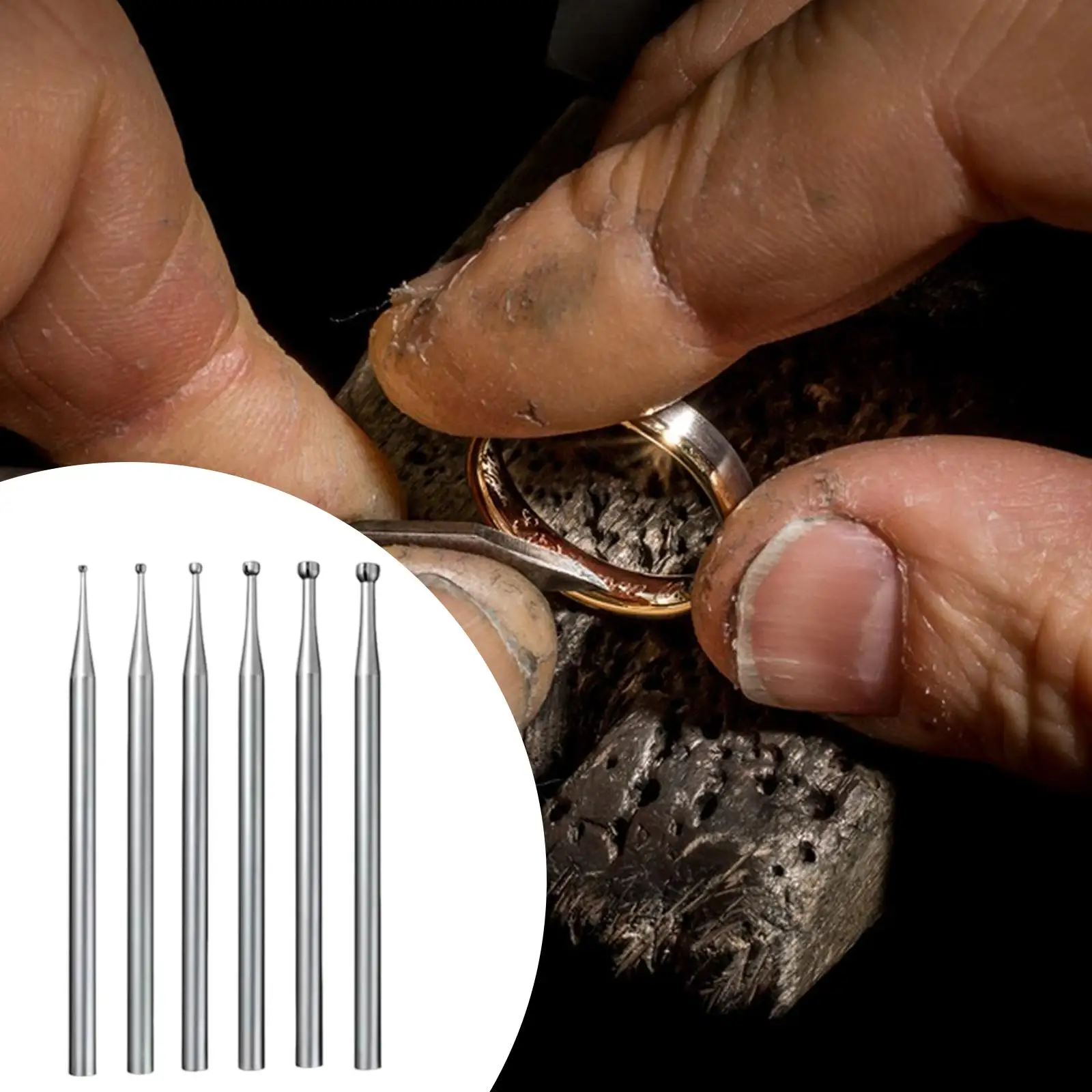6Pcs Round Cup Burr Multipurpose Attachment Jewelry Carving Bits Jewelry Burs Easy to Use Portable Accessories Wire Rounder Bits