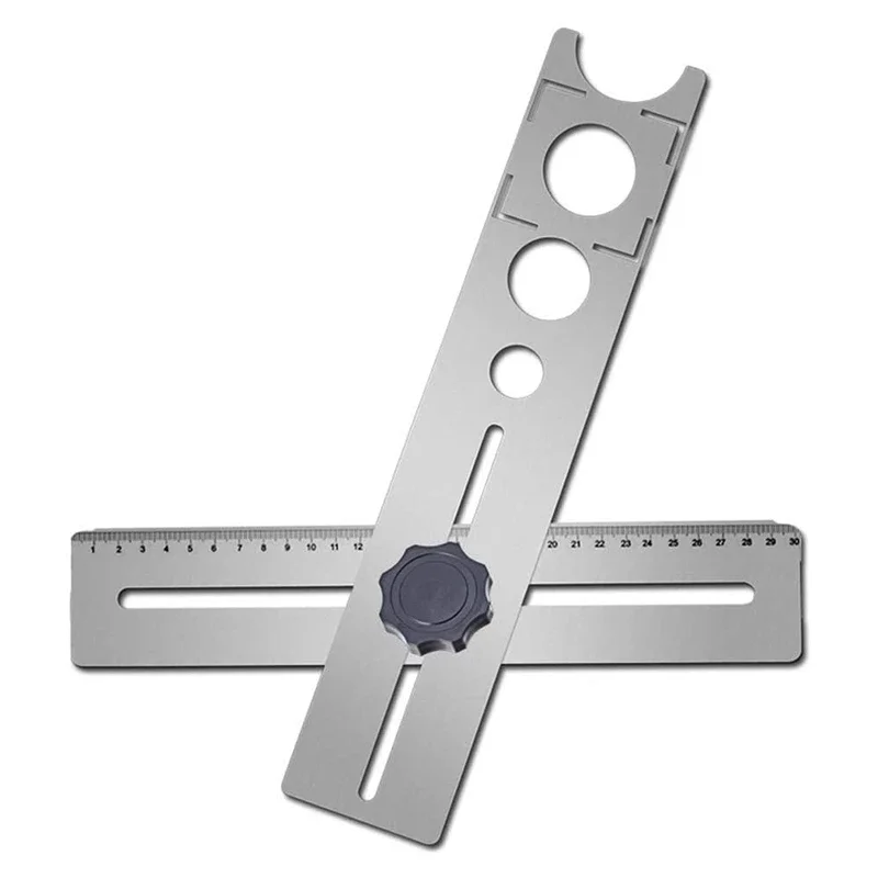 Multi-Functional Stainless Steel Ceramic Tile Hole Locator Ruler 360 Degree Punching Adjustable Hand Measure Tools