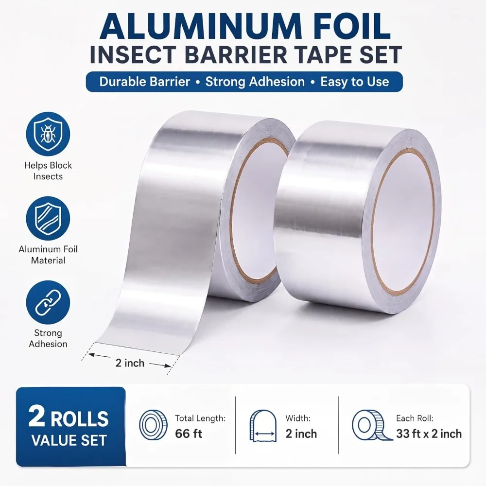2 Rolls Aluminum Foil Tree Insect Barrier Tape Physical Wrap for Gypsy Moth Caterpillars, Ant Block for Fruit Trees